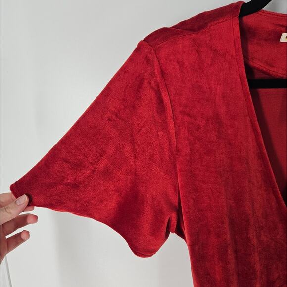 Marine Layer Red Dhalia Viola Velour Wrap Midi Dress L - Picture 5 of 13